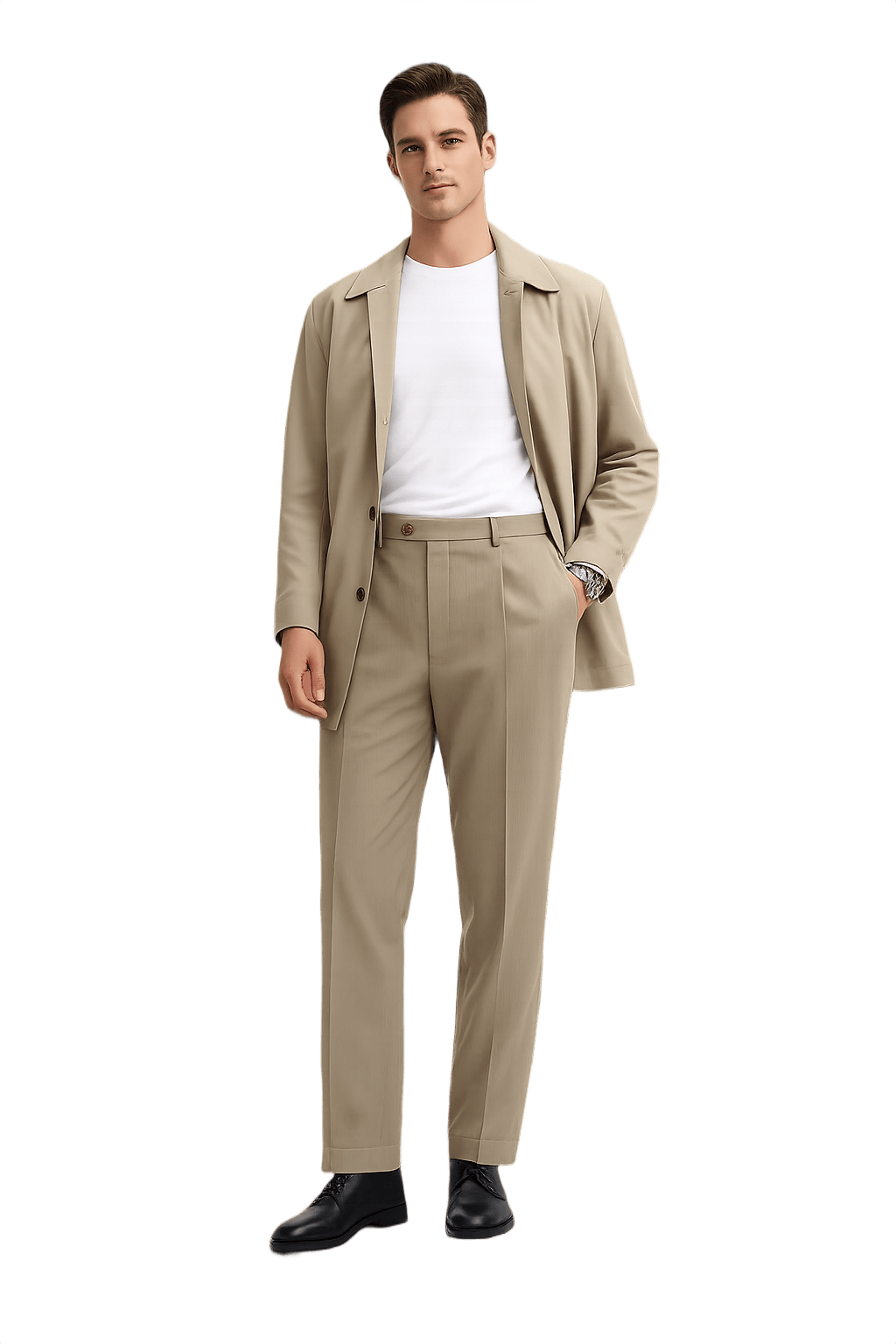 Light Beige Pleated Trousers - Minimalist 90s - Model