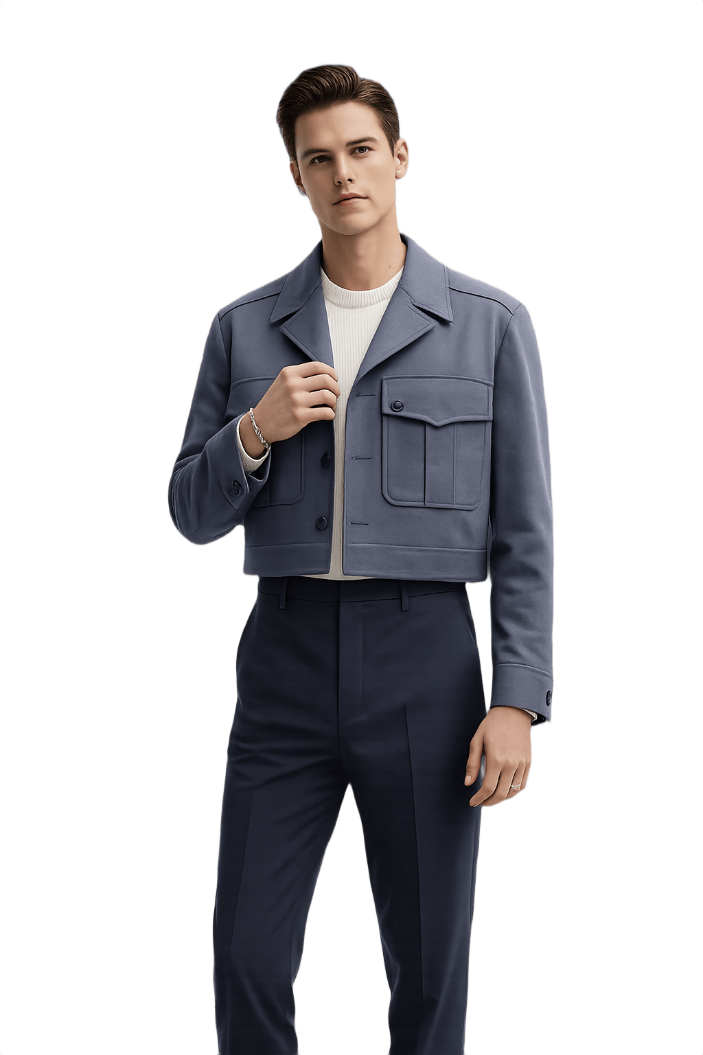 90s Fitted Blazer with Military Features - Navy - Model