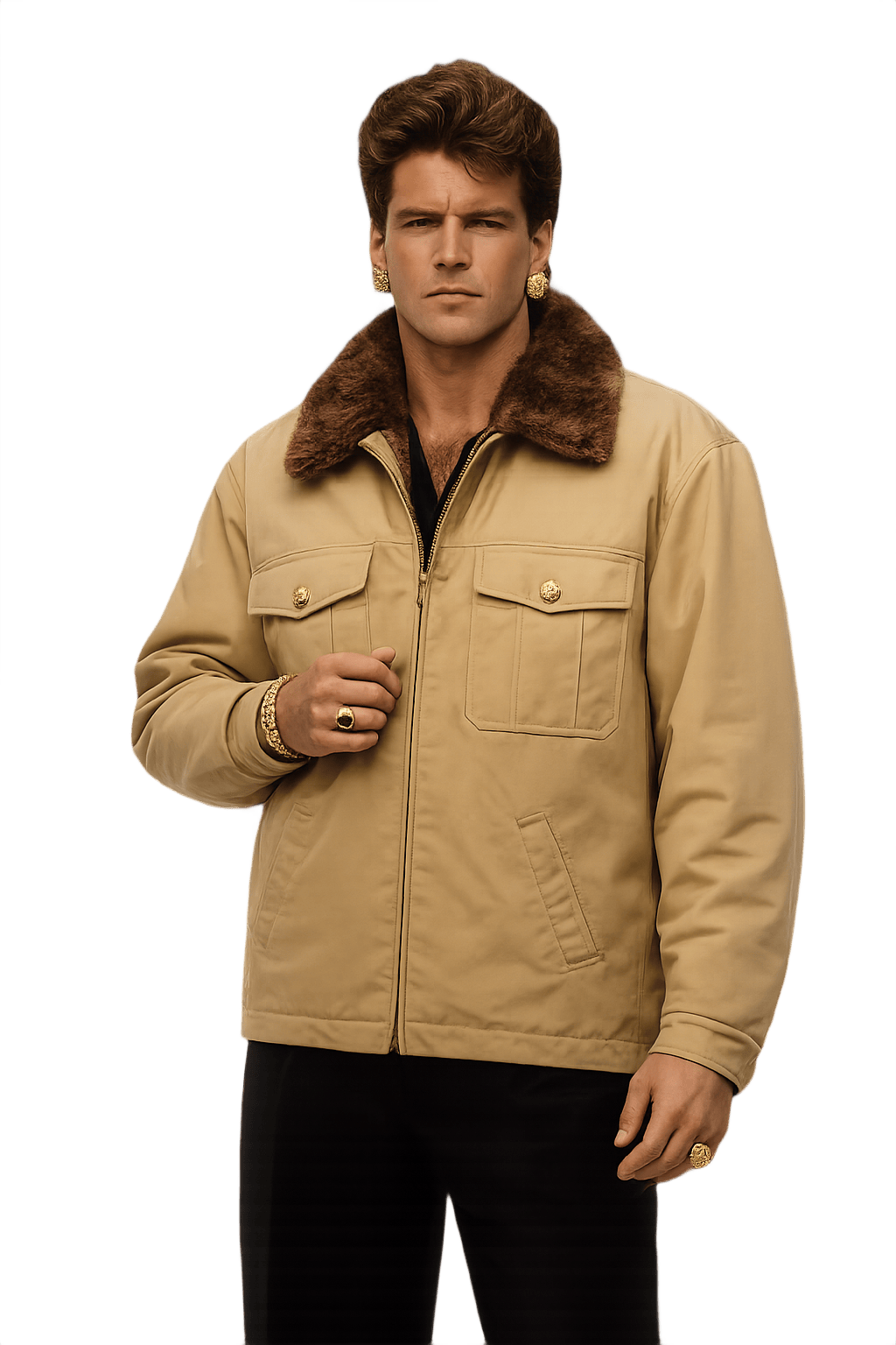 80s Men's Coat with Faux Fur Collar - Model