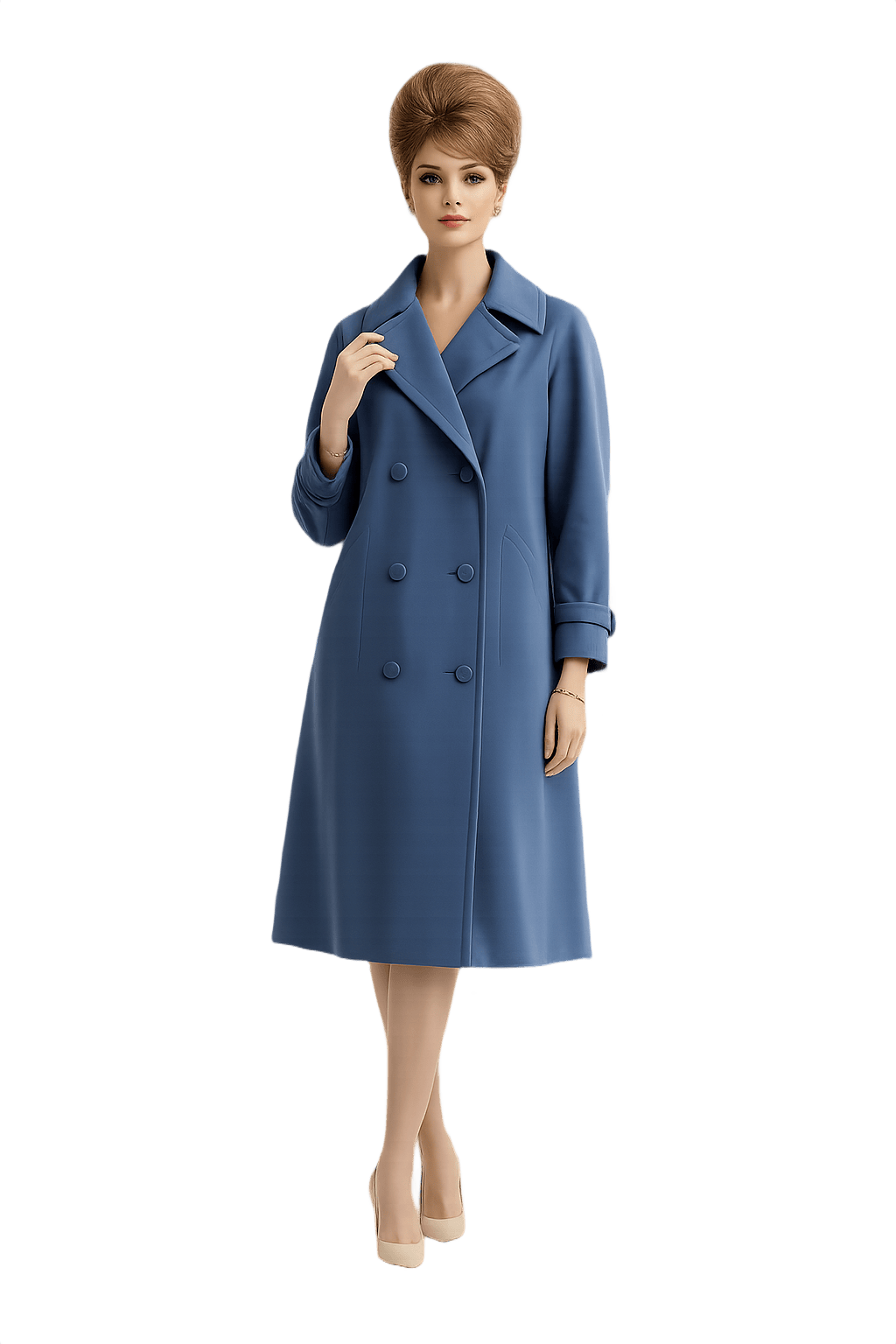 60s Women's Double-Breasted Belted Coat - Model