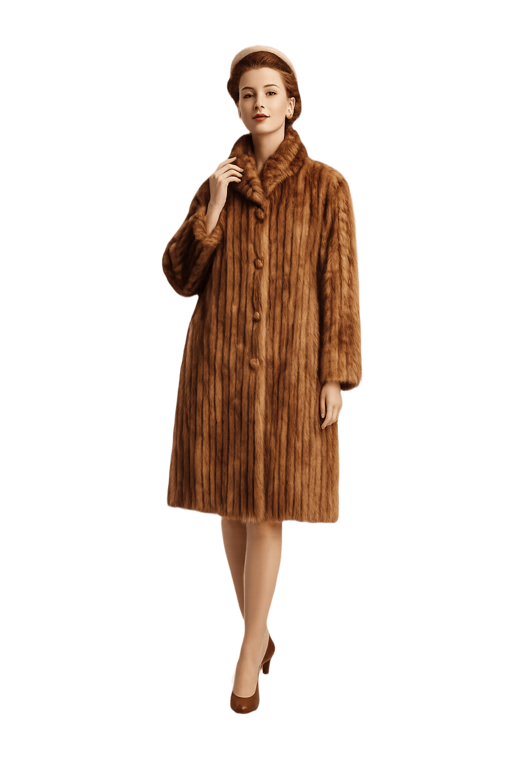 Mid-Century Women's Luxurious Fur Coat - Model
