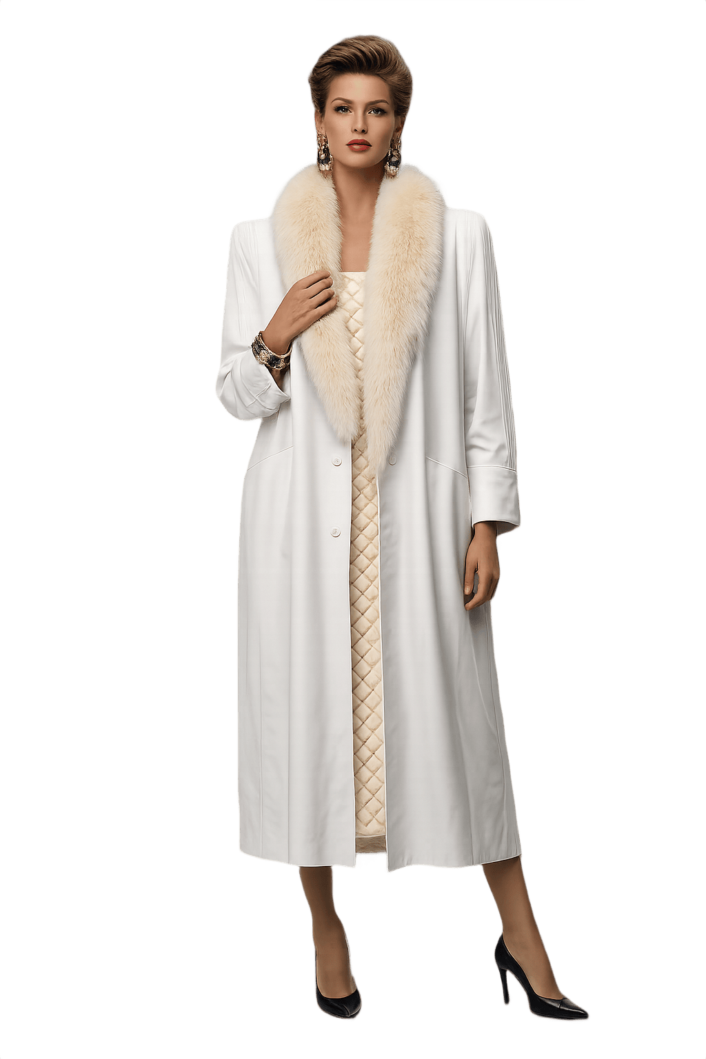 80s Women's Power Coat with Fur Collar - Model