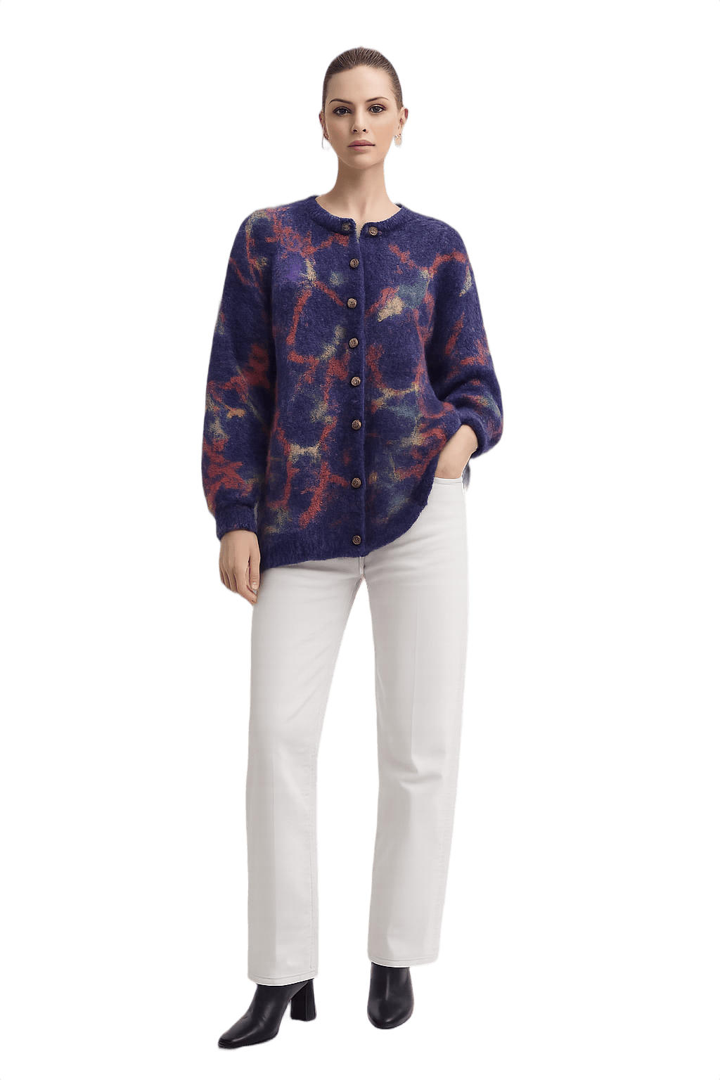 Colorful Chunky Knit Cardigan - Modern Stylish - Model