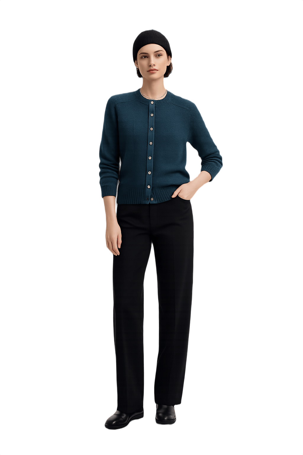 90s Dark Teal Knit Cardigan - Model