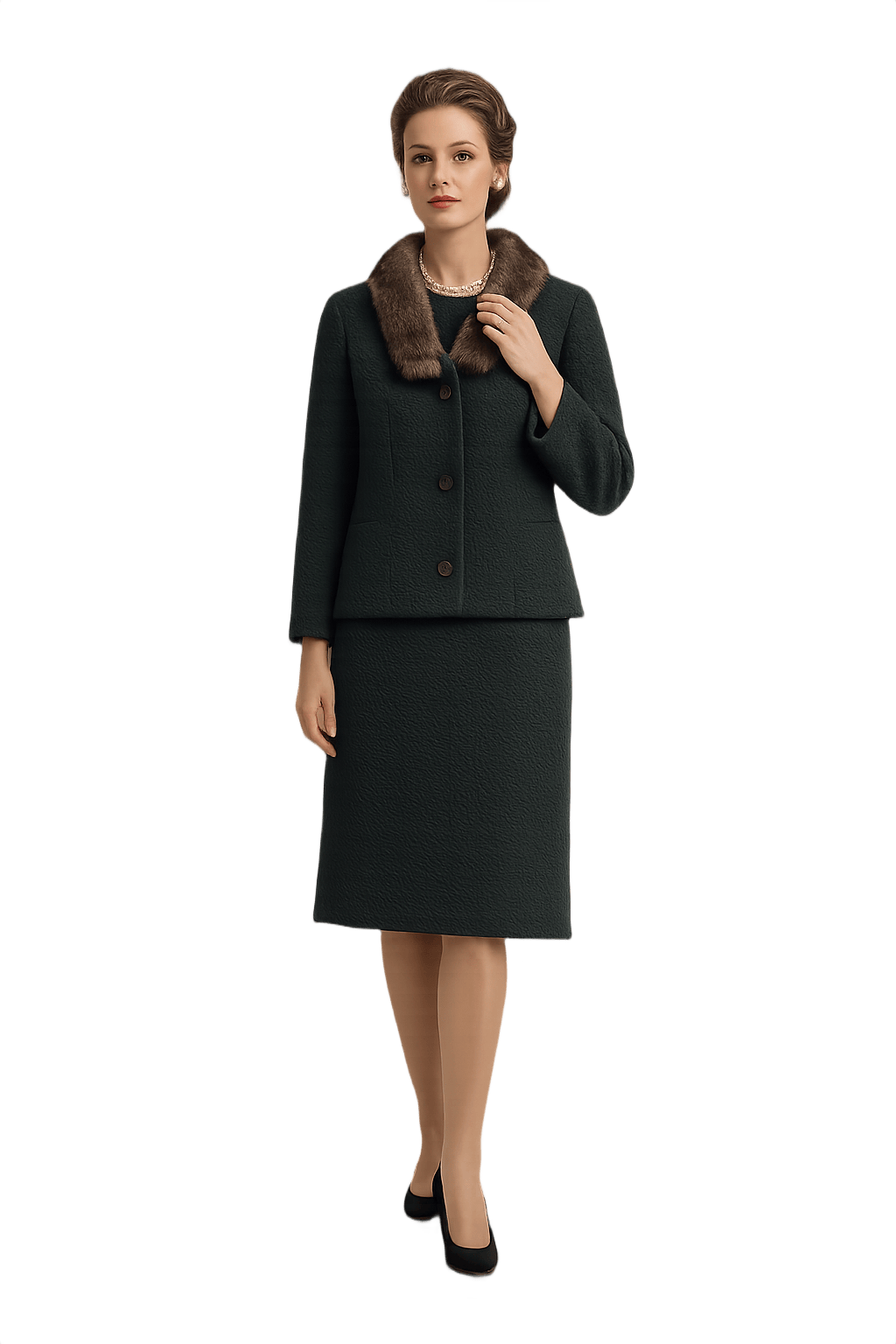 Mid-Century Women's Jacket with Faux Fur Collar - Model