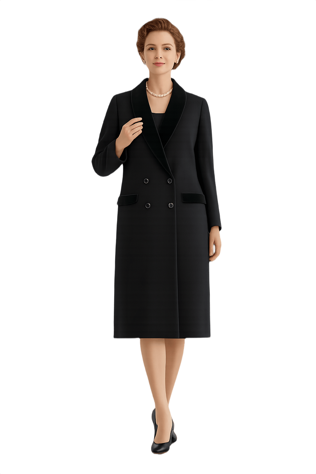 50s Dior Black Velvet Shawl Collar Coat - Model