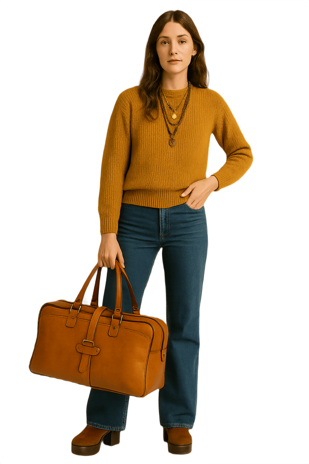 70s Boho Structured Leather Travel Bag - Model
