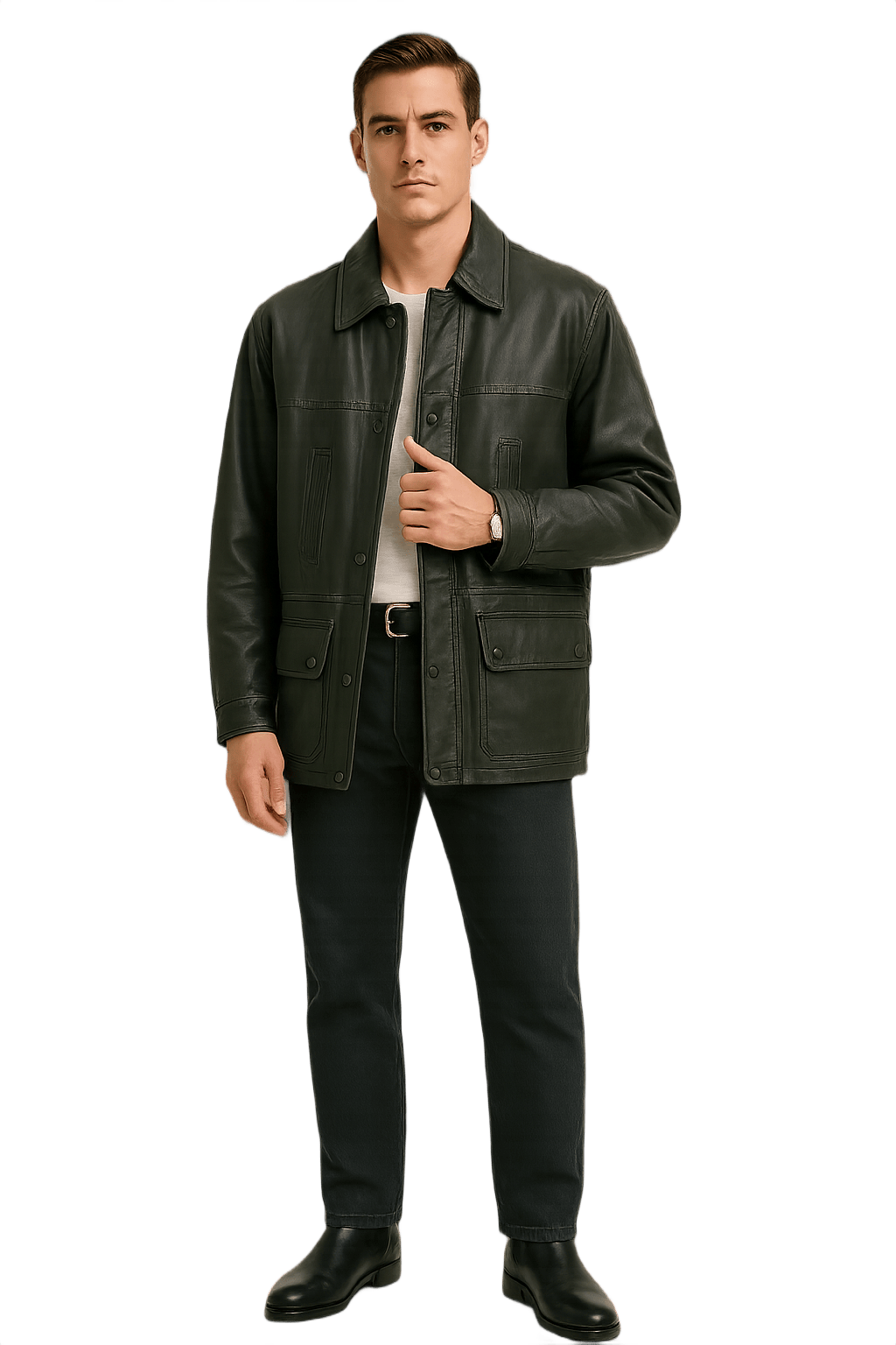 90s Perry Ellis Men's Genuine Leather Jacket - Model