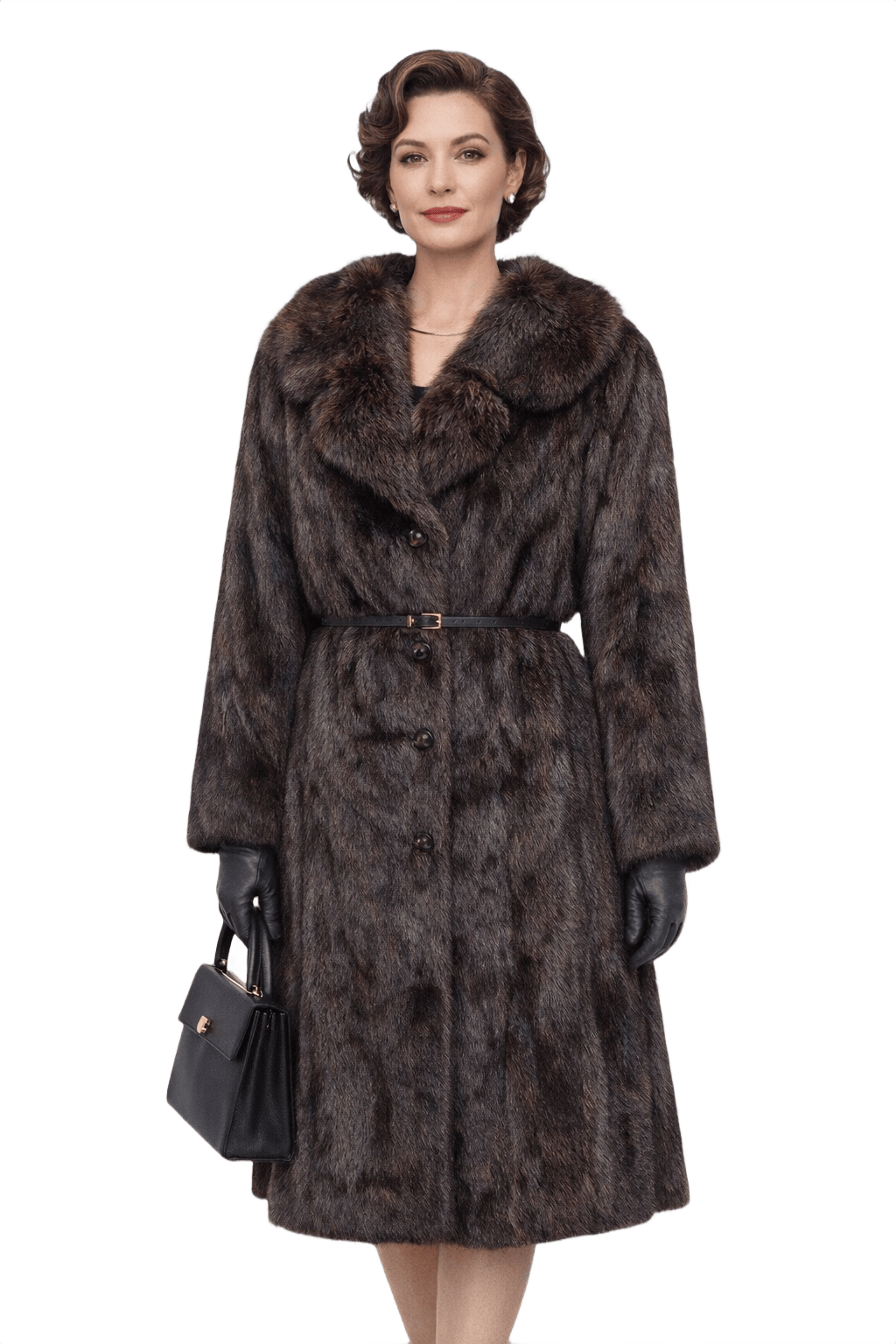 Mid-Century Dark Brown Plush Fur Coat - Model