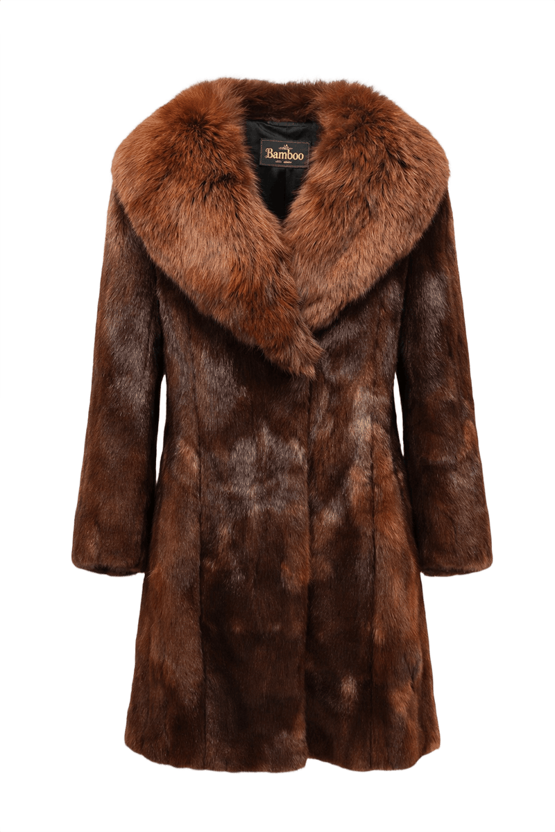 1980s Bamboo Rich Chocolate Brown Mink Fur Coat - Product View