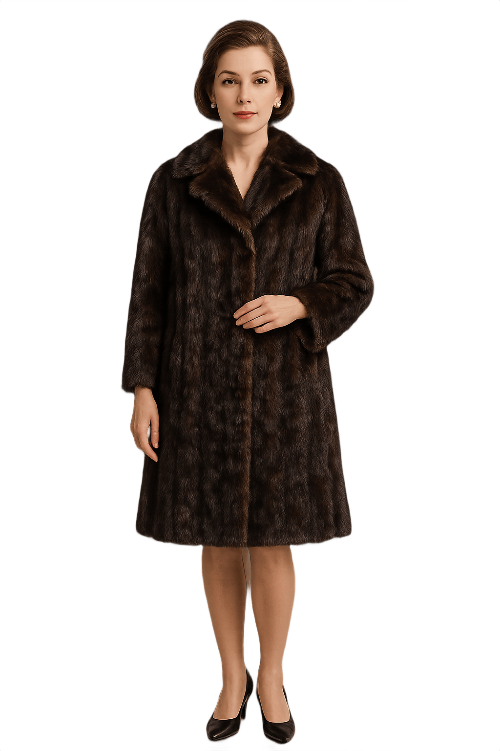 Mid-Century Genuine Fur Coat - Luxurious Brown - Model