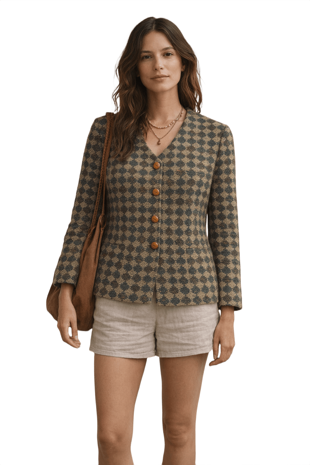 70s REUSED Earthy Olive Green Wool Blend Jacket - Model