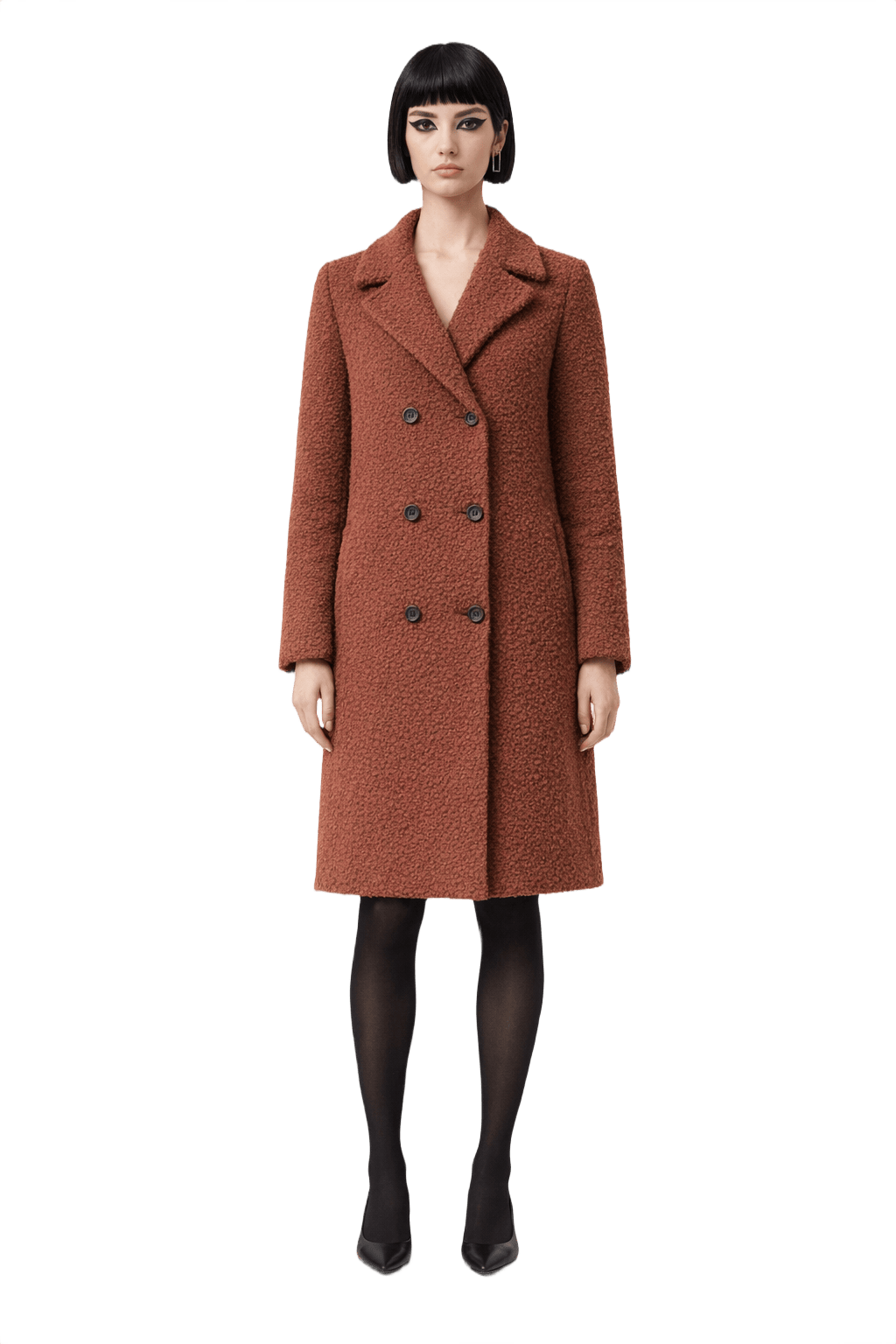 60s REUSED Warm Dusty Brown Wool Coat - Model
