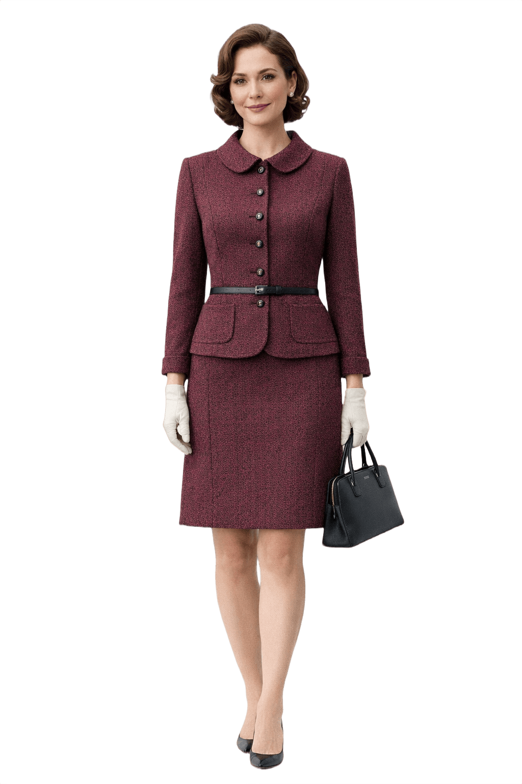 50s The Vogue Deep Burgundy Wool Tweed Skirt Suit - Model