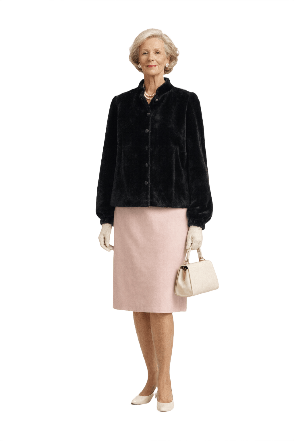 50s Black Plush Fur Coat - Model
