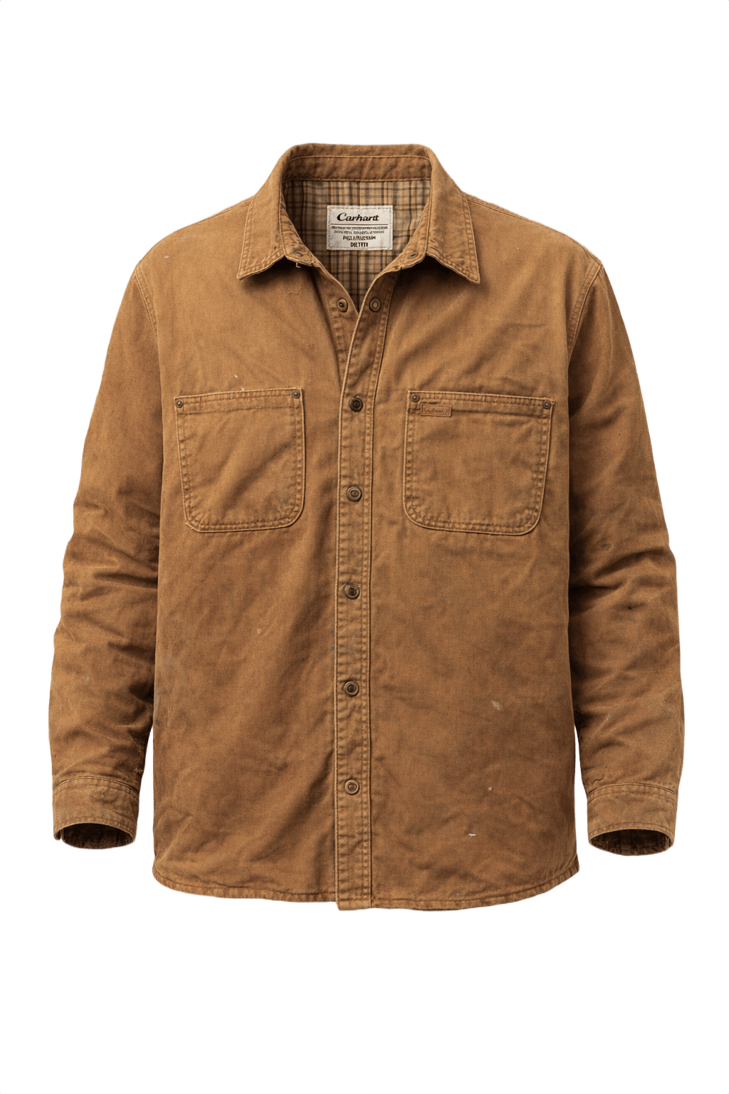 90s Carhartt Light Brown Canvas Shirt Jacket - Front View