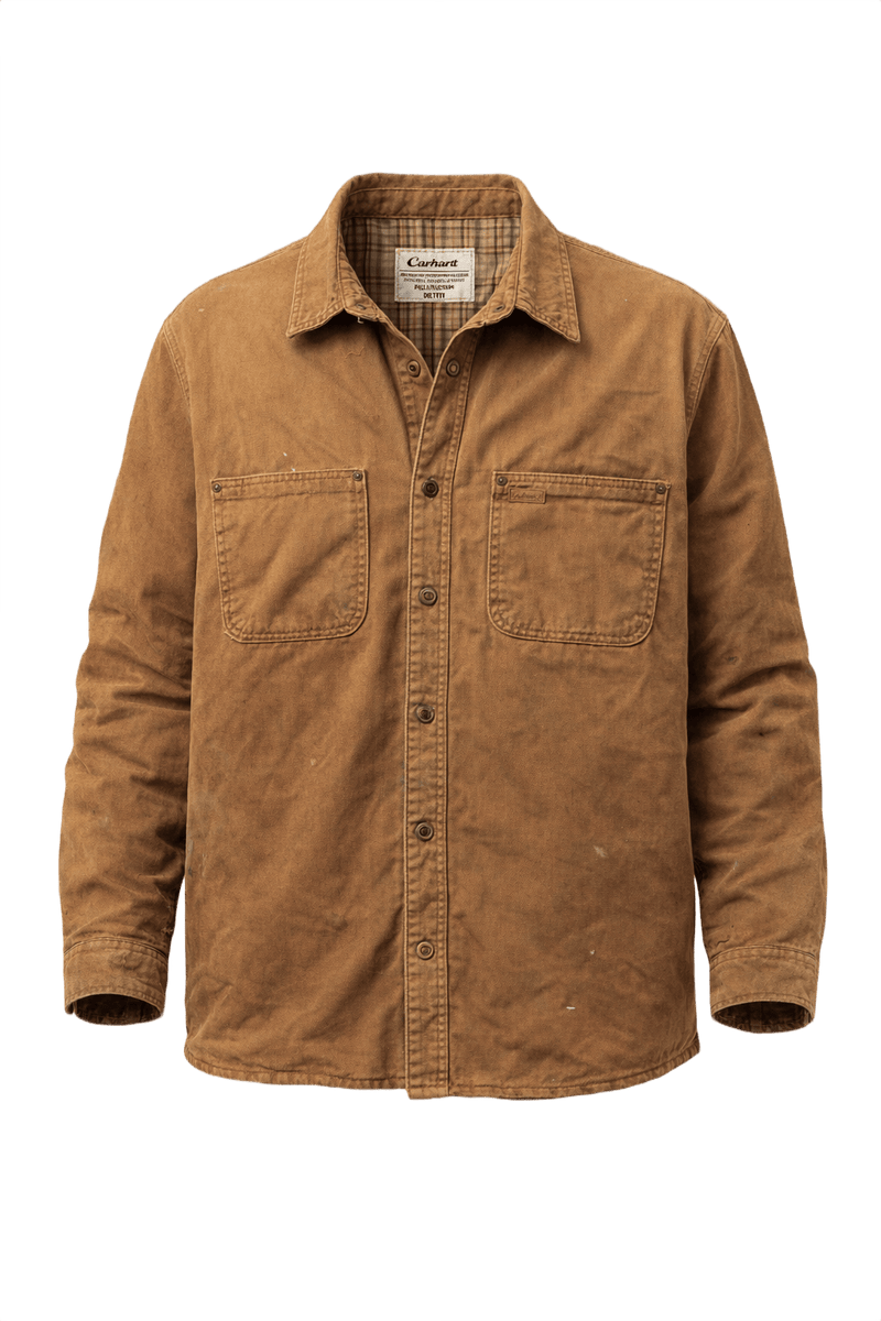 90s Carhartt Light Brown Canvas Shirt Jacket - Front View