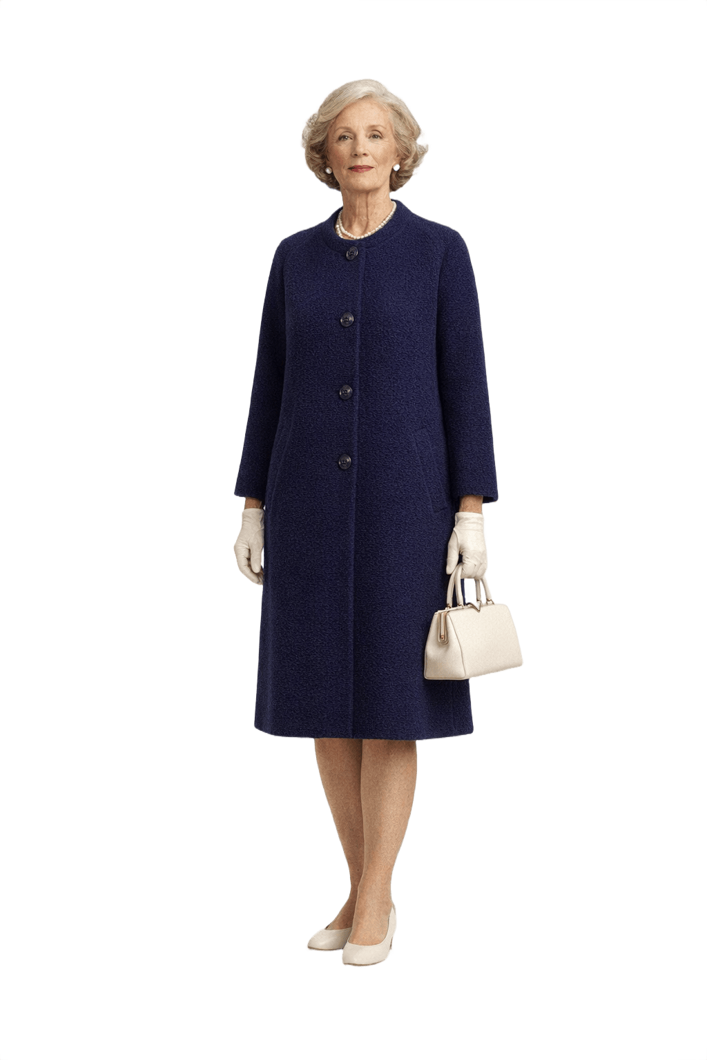 Mid-Century Rothmoor Navy Blue Wool Bouclé Coat - Model