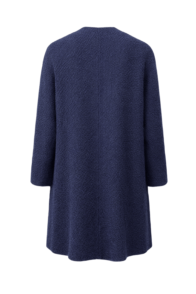 Mid-Century Rothmoor Navy Blue Wool Bouclé Coat - Back View
