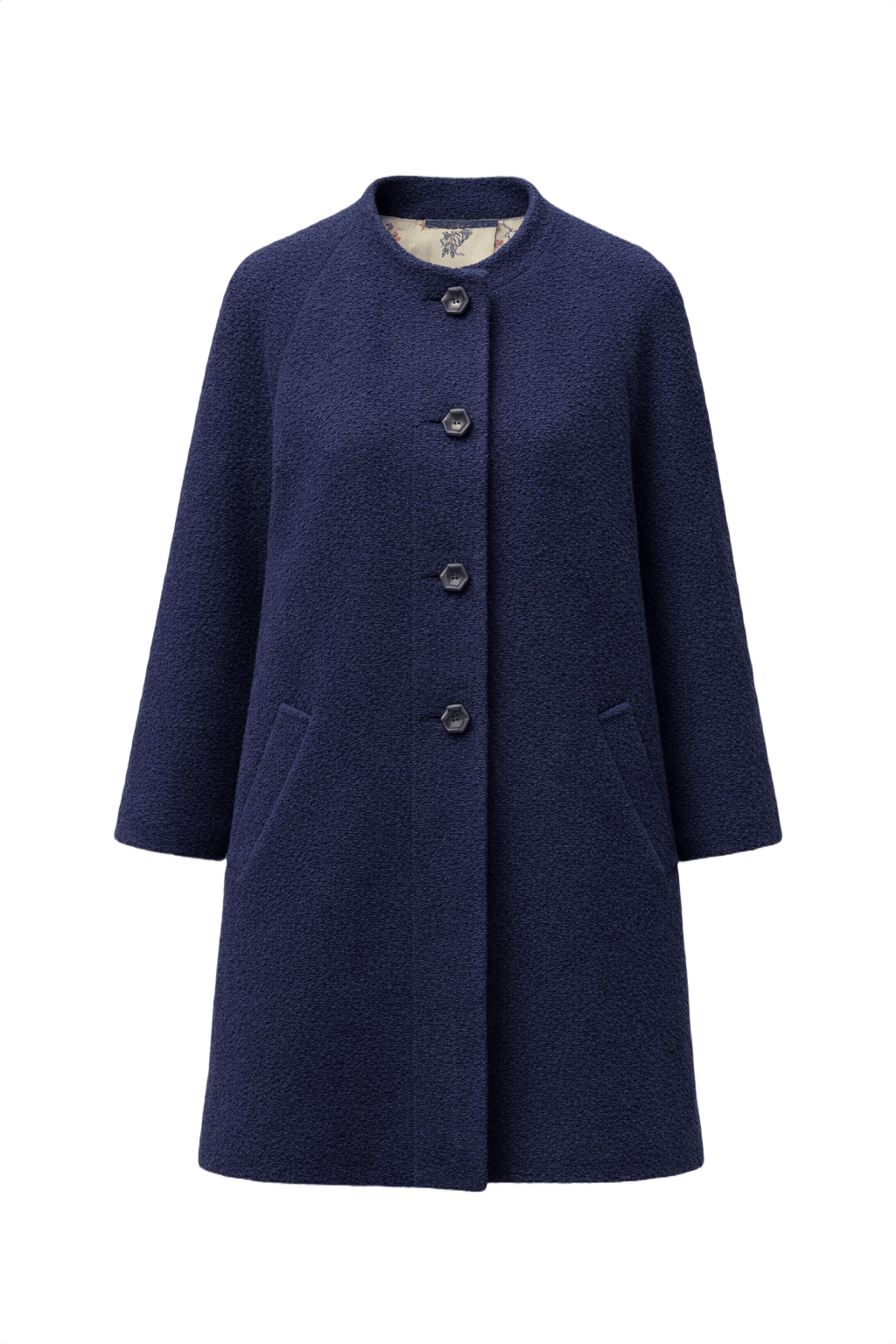 Mid-Century Rothmoor Navy Blue Wool Bouclé Coat - Front View