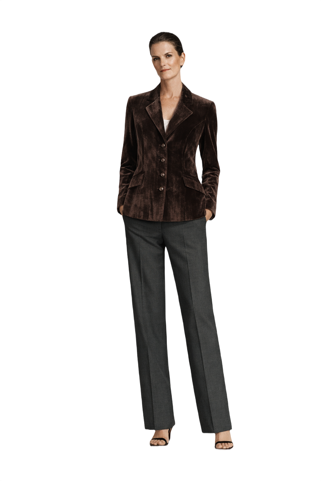 90s Valentino Deep Espresso Brown Velvet Blazer - Model
