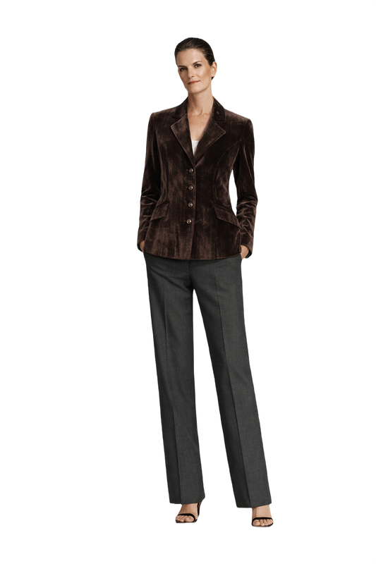 90s Valentino Deep Espresso Brown Velvet Blazer - Model