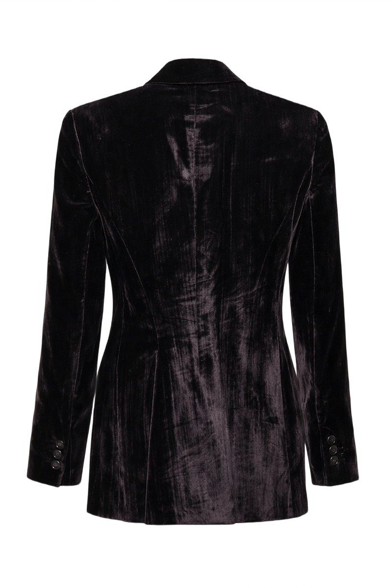 90s Valentino Deep Espresso Brown Velvet Blazer - Back View