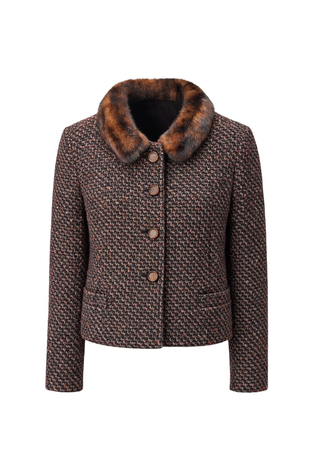60s Glorious Better Tweed Wool Jacket w/Mink - Front View