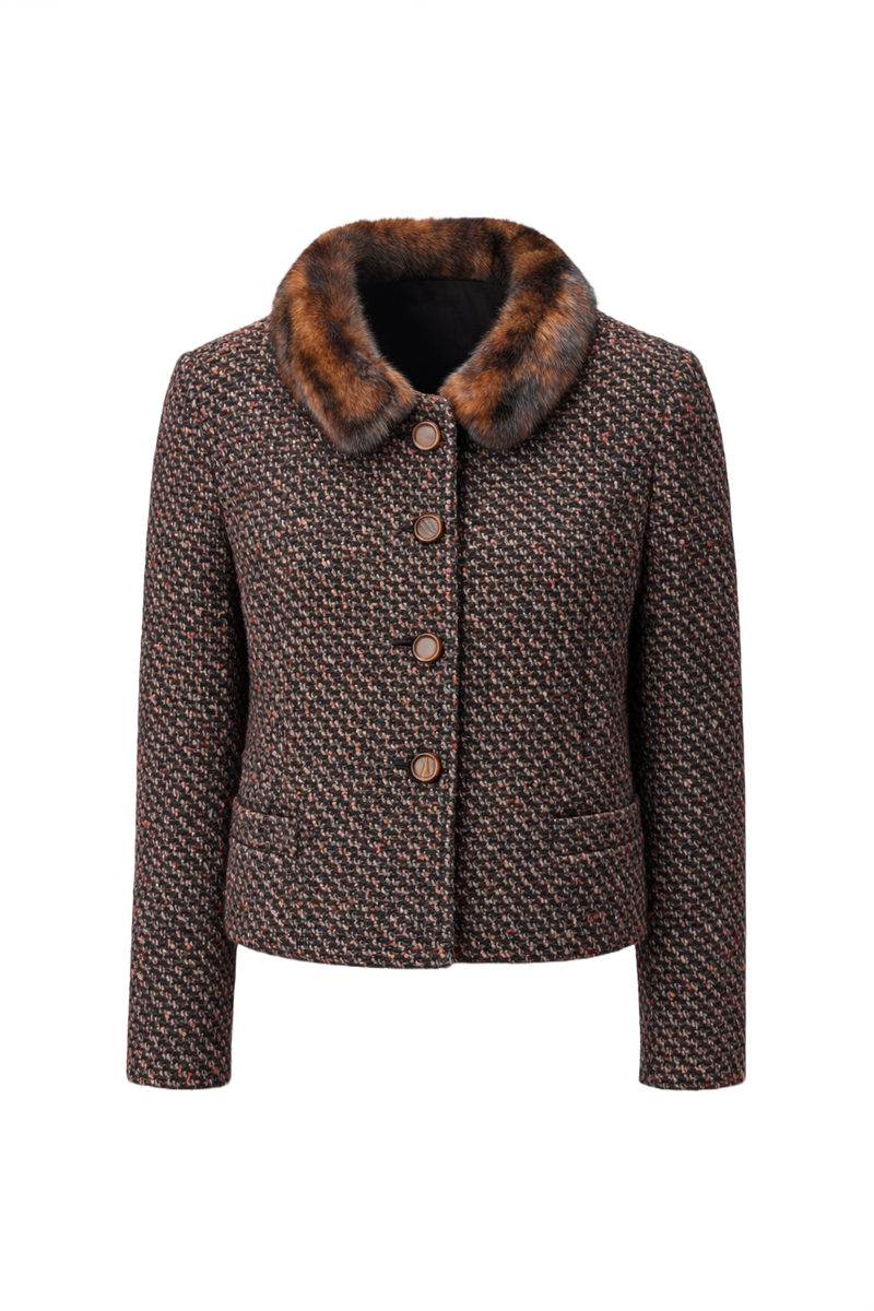 60s Glorious Better Tweed Wool Jacket w/Mink - Front View