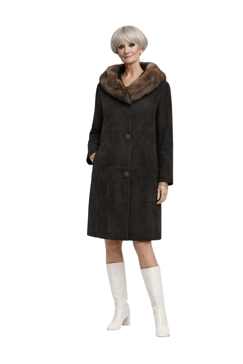 1960s Dark Brown Suede Coat with Mink  Collar