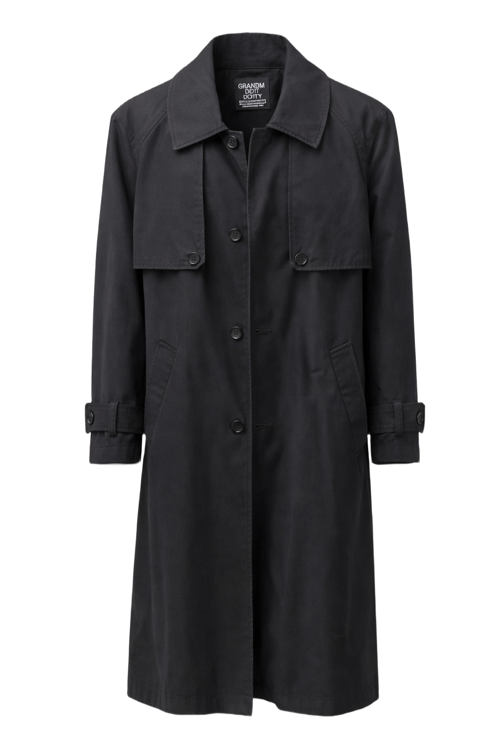 80s Grandma Did It Black Wool Blend Trench Coat - Front View