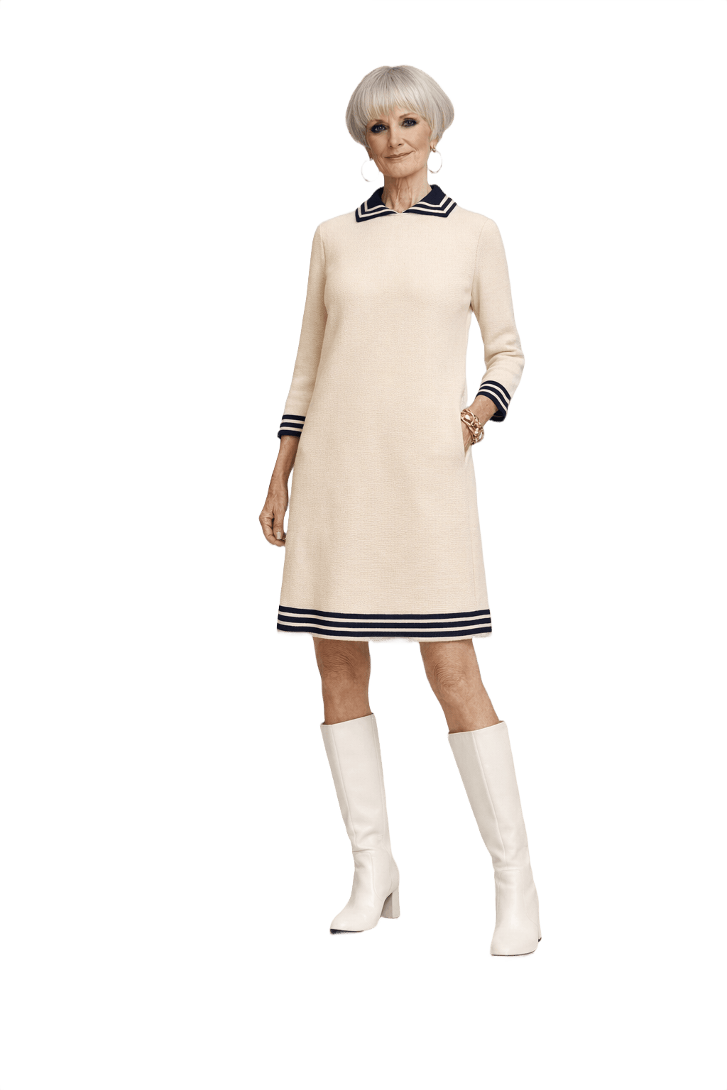 1960s Unknown Cream White Wool Dress