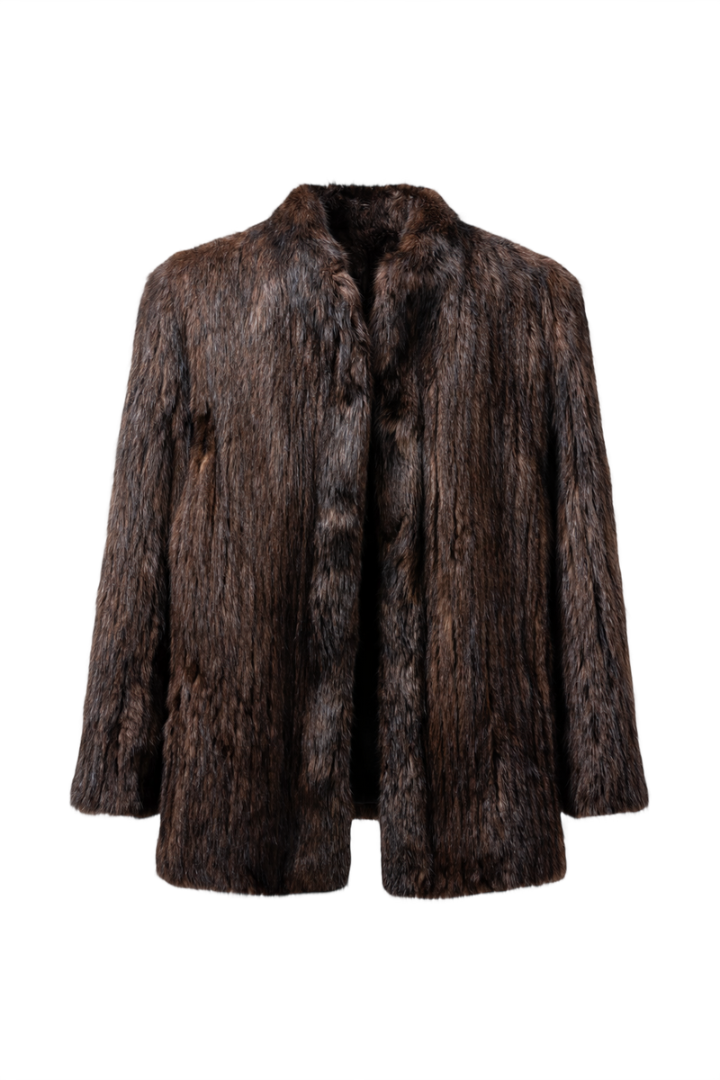 80s Dark Brown Fur Coat - Front View