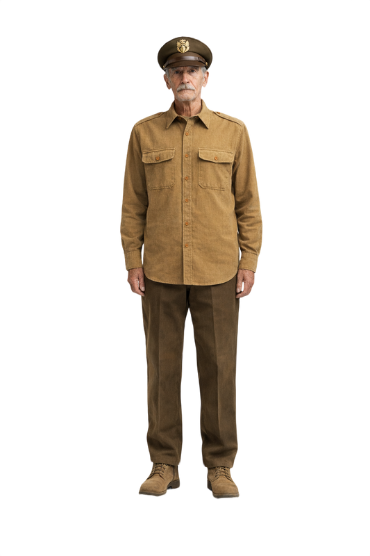 1940s Military Olive Green Cotton Shirt