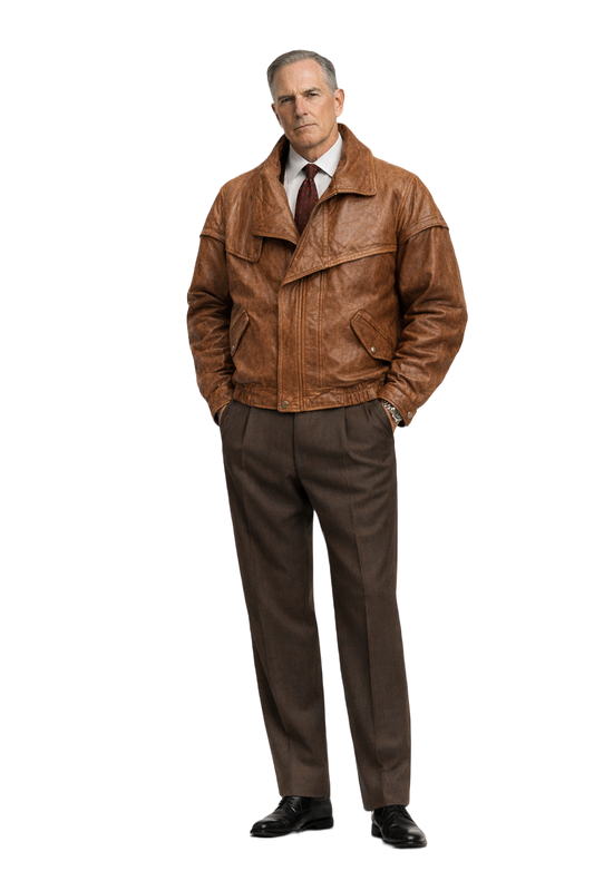 80s GRANDMA DID IT BETTER Brown Leather Oversized Jacket