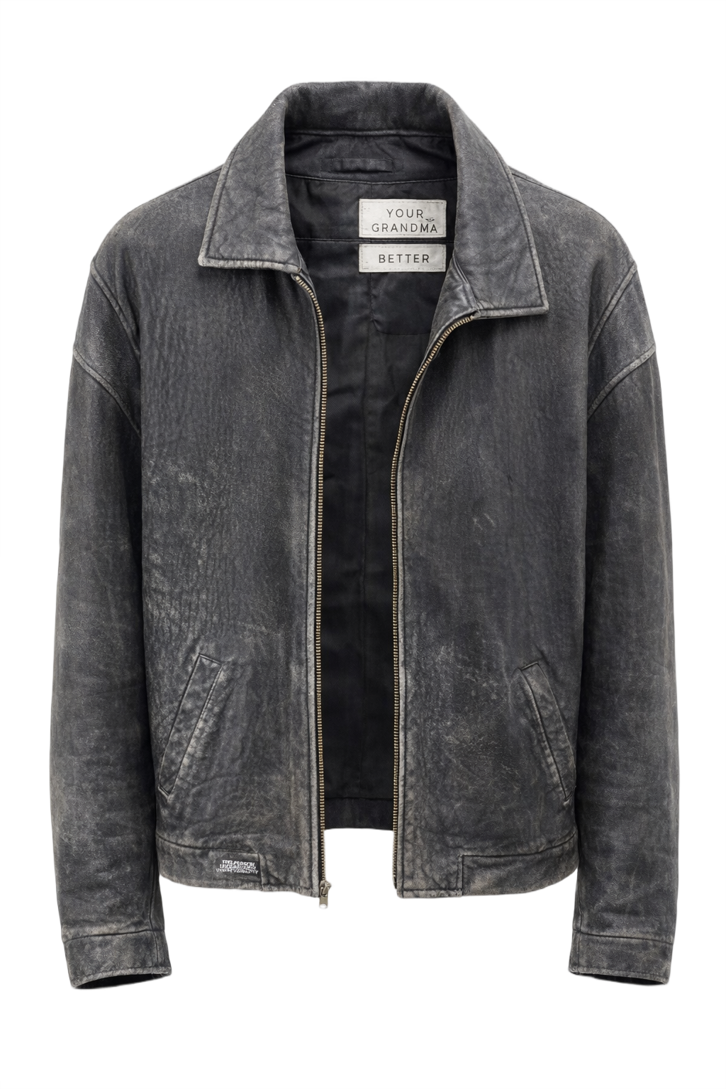 90s Black Distressed Leather Jacket - Front View