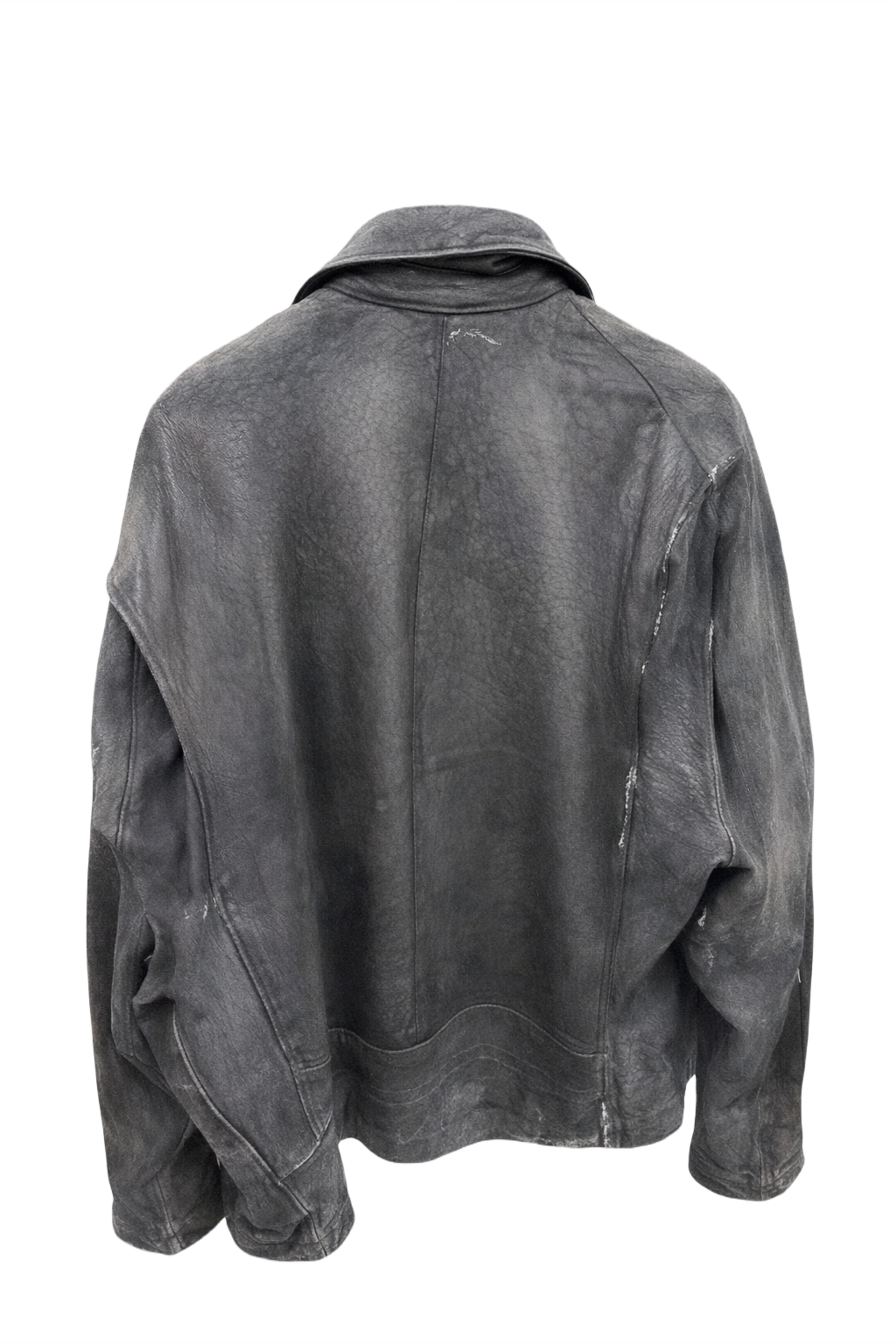 90s Black Distressed Leather Jacket - Back View