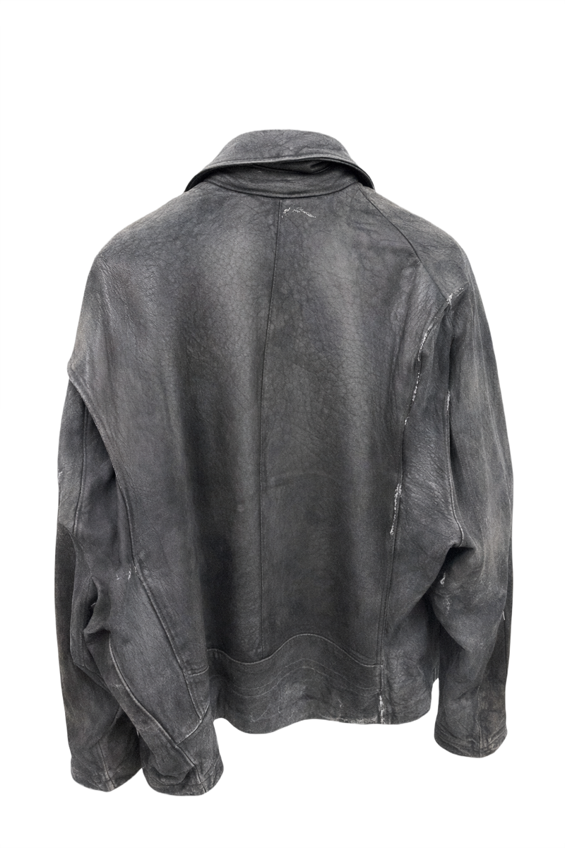 90s Black Distressed Leather Jacket - Back View