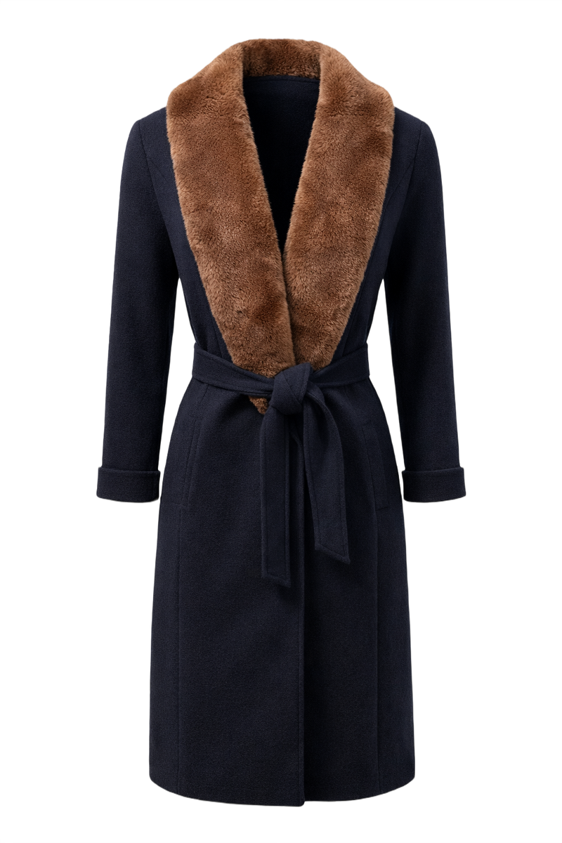 90s Perri Ellis Navy Blue Wool Coat - Front View