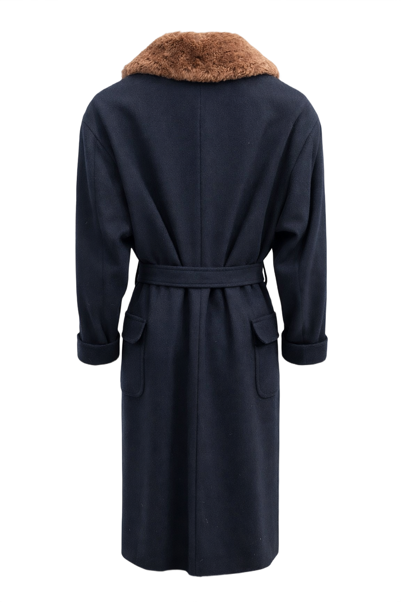 90s Perri Ellis Navy Blue Wool Coat - Back View