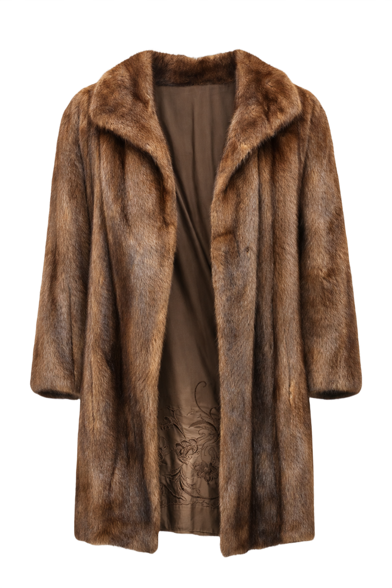 80s GRANDMA DID IT BETTER Brown Fur Coat - Front View