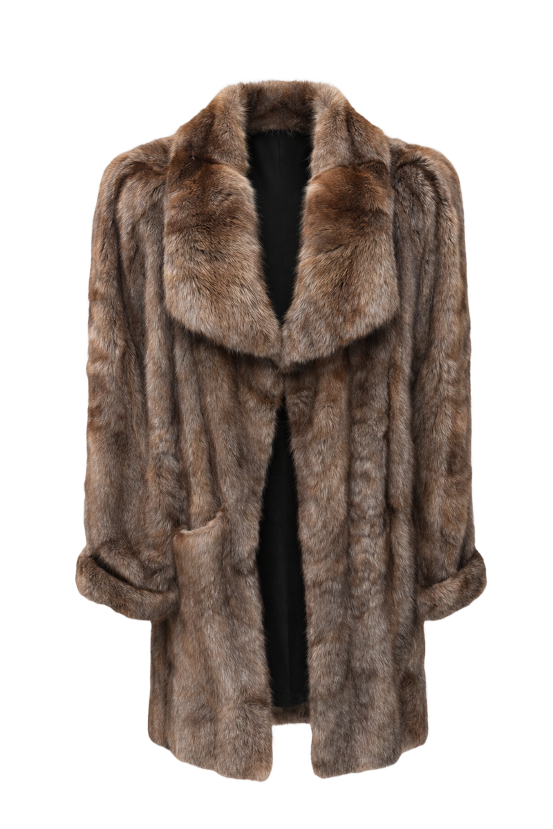 80s Grandma Did It Better Brown Fur Coat - Front View