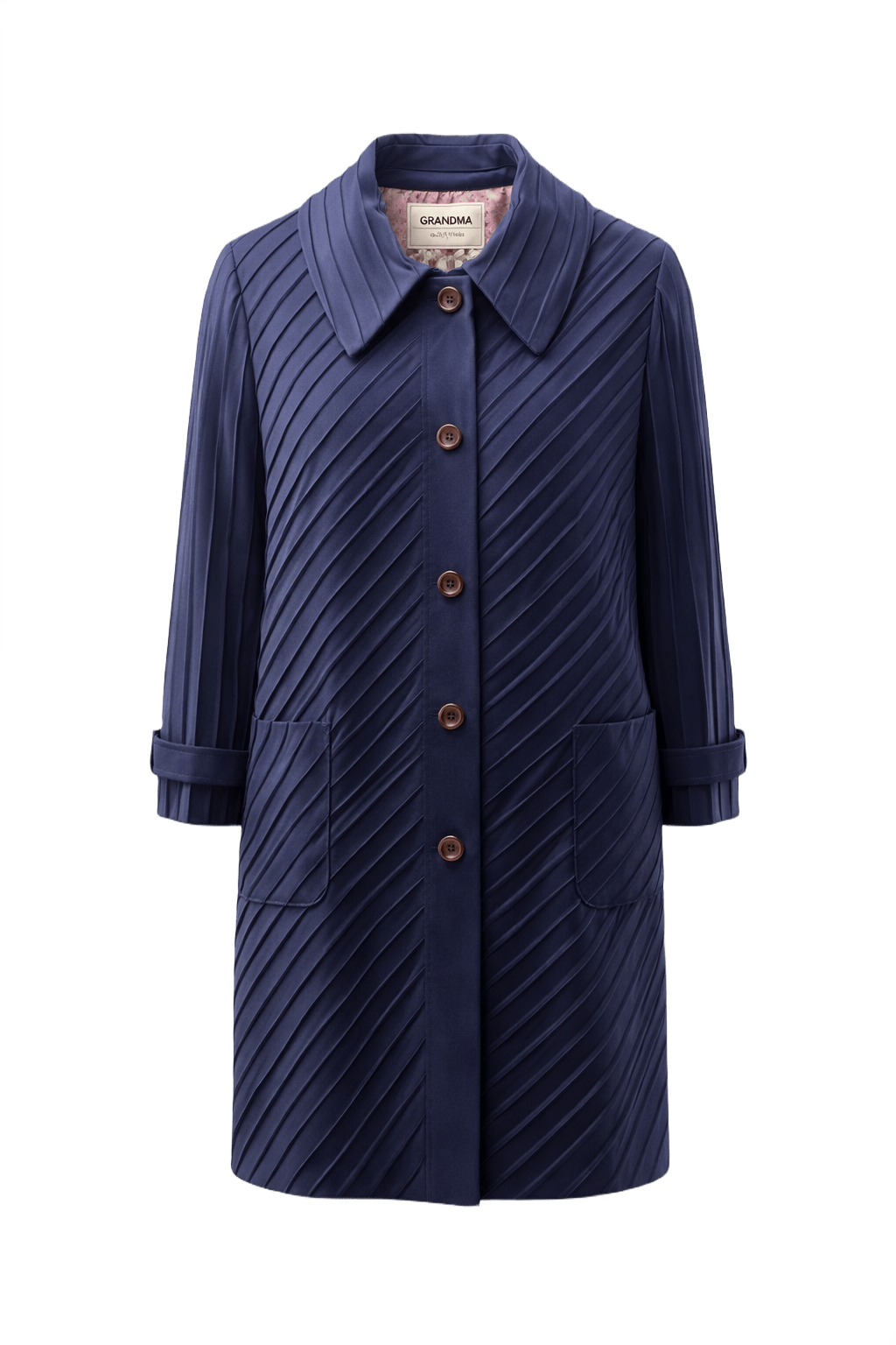 70s GRANDMA Navy Blue Polyester Coat - Front View