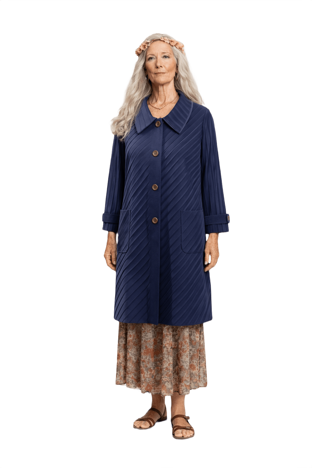 70s GRANDMA Navy Blue Polyester Coat