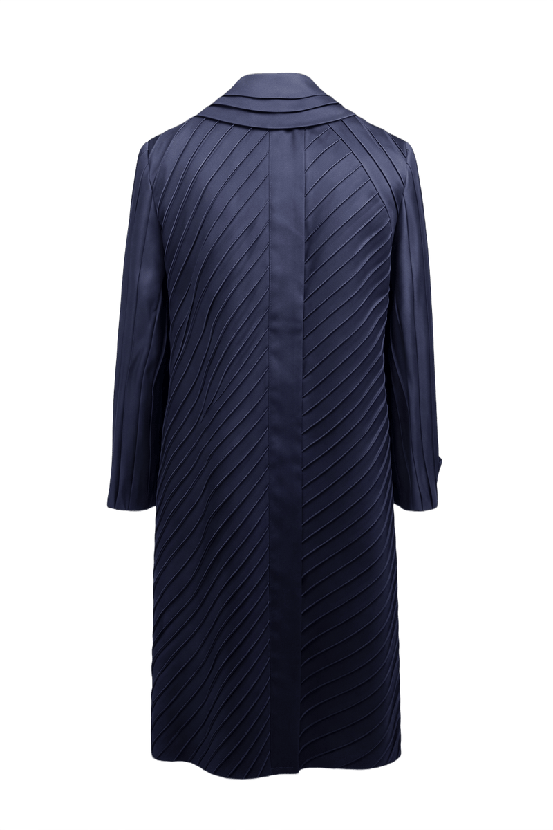 70s GRANDMA Navy Blue Polyester Coat - Back View