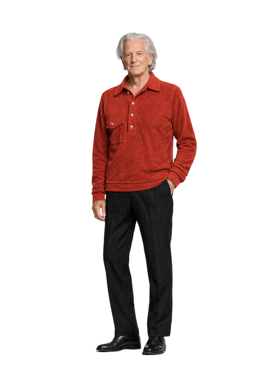 80s Deep Red Polyester Velour Jacket - Model
