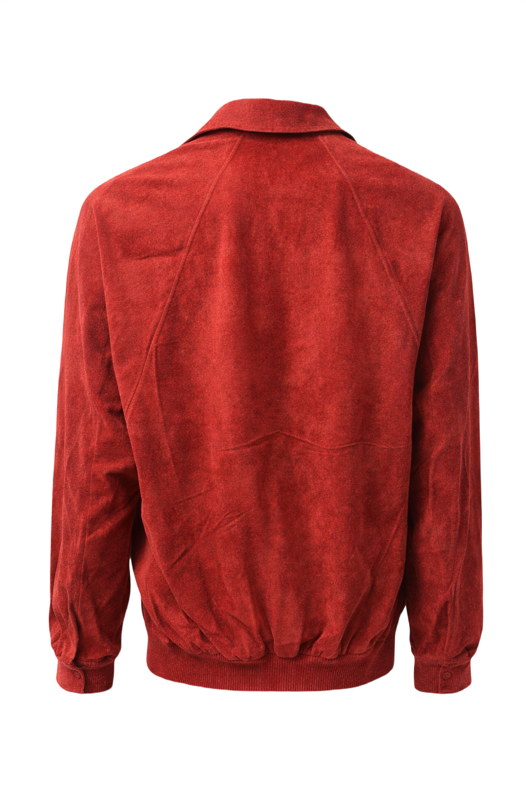 80s Deep Red Polyester Velour Jacket - Back View