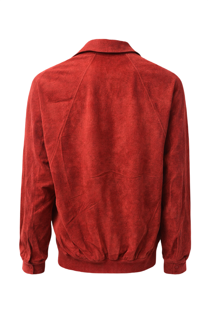 80s Deep Red Polyester Velour Jacket - Back View