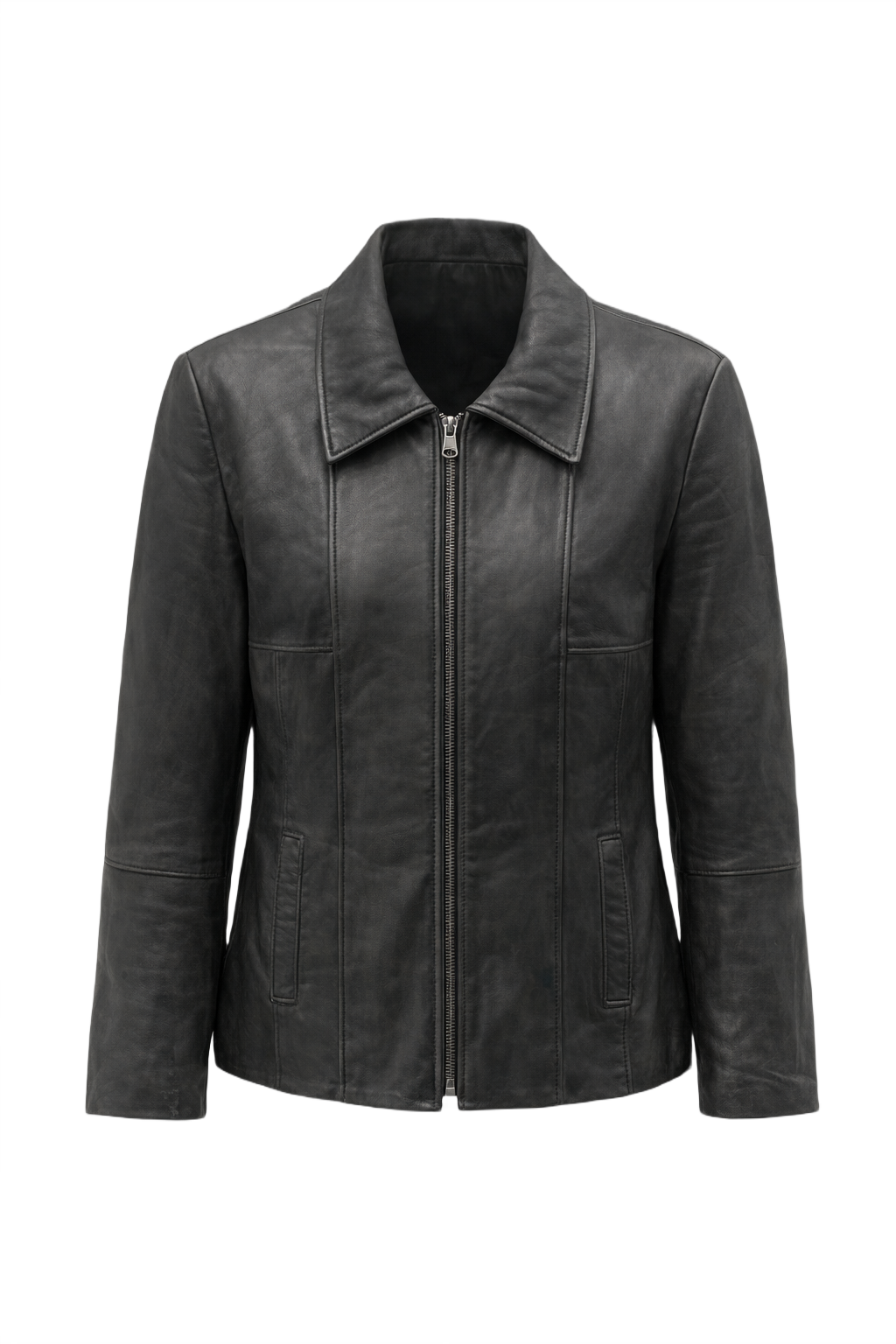 90s Black Leather Jacket - Front View