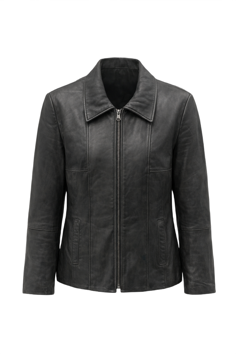 90s Black Leather Jacket - Front View